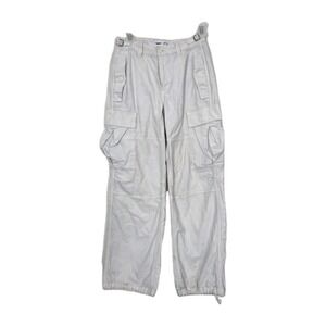 TNA Aritzia Cargo Pants Womens 00 White Cotton Surplus Wide Leg Utility
